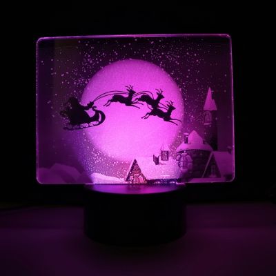 Christmas Sleigh With Elk 3D LED Lamp Anime Figure Acrylic Light Guide Plate Home Decoration for Children Festival Birthday Gift