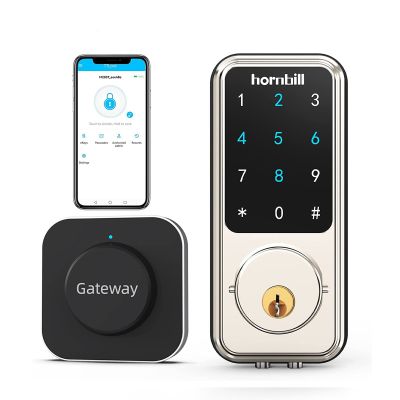 Hornbill Wifi ดิจิตอลอิเล็กทรอนิกส์ประตูล็อคอัจฉริยะ Keyless ล็อกทางเข้า Deadbolt กับ G2ฮับ Gateway ความปลอดภัยในบ้านควบคุมระยะไกล