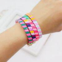 สร้อยข้อมือผู้หญิงเคลือบสีมาคารอน,อุปกรณ์กำไลสร้อยข้อมือยืดได้ DIY แฟชั่นหรูหราเรขาคณิตโบฮีเมียนดีไซน์เฉพาะ