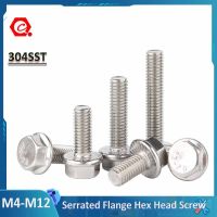 M4 M5 M6 M8 M10 M12 Serrated Flange Hex Head Screws 304 Stainless Steel Hexagon Head with Washer Serrated Flange Cap Screw Bolt Fasteners