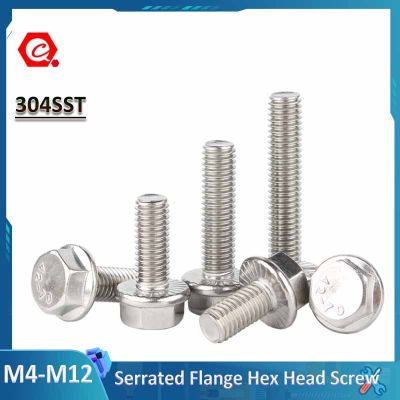 M4 M5 M6 M8 M10 M12 Serrated Flange Hex Head Screws 304 Stainless Steel Hexagon Head with Washer Serrated Flange Cap Screw Bolt Nails Screws Fasteners