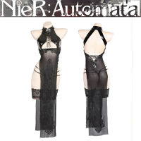 NieR Automata 2b Cosplay Costume Hot Sexy Lingerie Net Cheongsam Lacquer Women Bandage Hollow Out Cheongsam Dropship Dress