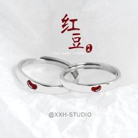 ▪✇❒ Engraving silver small original red bean lovers buddhist monastic discipline girlfriends ring girlfriend beyond the Tanabata valentines day gift