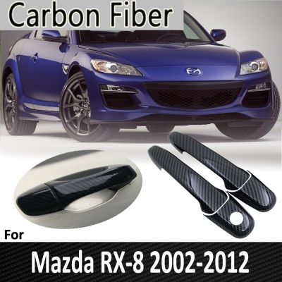 สีดำคาร์บอนไฟเบอร์สำหรับ RX-8 Mazda RX8 RX 8 2002 2003 2004 2005 2006 2007 2009 2010 2011 2012ฝาครอบมือจับประตูอุปกรณ์เสริมรถยนต์