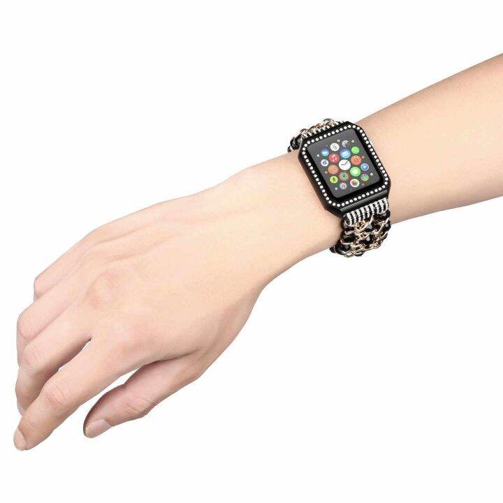 สร้อยข้อมือคริสตัลแฟชั่นสายโซ่สำหรับ-apple-watch-series-3-2-1-38-42-มม-เข็มขัดเครื่องประดับ-glitter-ฝาครอบป้องกันสำหรับ-iwatch