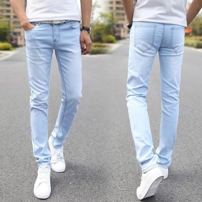 ยีนส์แฟชั่นกางเกงยีนส์ขาเดฟยืดกางเกงยีนส์บางเฉียบสำหรับผู้ชายใหม่2023กางเกงขาทรงกระบอกยืดหยุ่นสูง