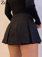 ZOKI Vintage Gray Pleated Skirt Women Kawaii High Waist Mini Skirts Korean Fashion School Uniform Harajuku Streetwear Spring