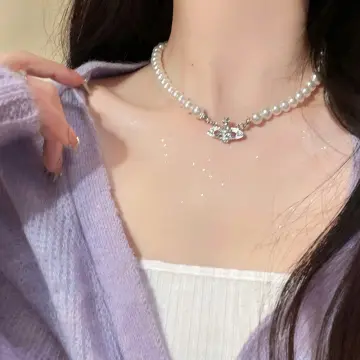 Vivienne Westwood Saturn Pearl Necklace Classic Saturn Diamond Collarbone  Chain | eBay