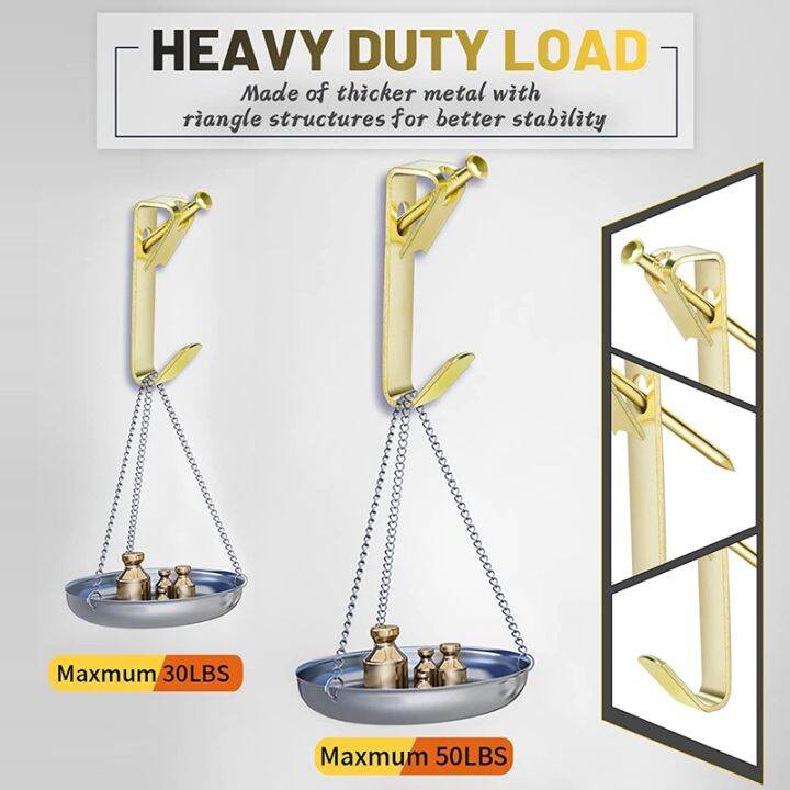 60-sets-picture-hangers-picture-wall-hooks-and-nails-hanging-kits-30-sets-50lbs-30-sets-30lbs-heavy-duty-durable-metal-gold