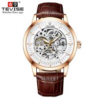 ⌚นาฬิกานาฬิกาผู้ชายสำหรับธุรกิจอัตโนมัติ Tourbillon แบบใสสำหรับผู้ชายนาฬิกากลไกลายโครงกระดูกแบบใหม่กันน้ำทองคำสีกุหลาบ