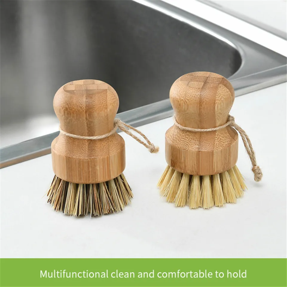 Scrub Brushes Bamboo Dish Brush Wooden Cleaning Scrubbers Set for Pots Pans  Kitchen Sink Vegetables Washing, Set of 3 