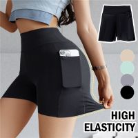 Summer New Side Pocket Shark Shorts Women Biker Shorts High Waist Seamless Sports Running Cycling Shorts Fitness Short Leggings