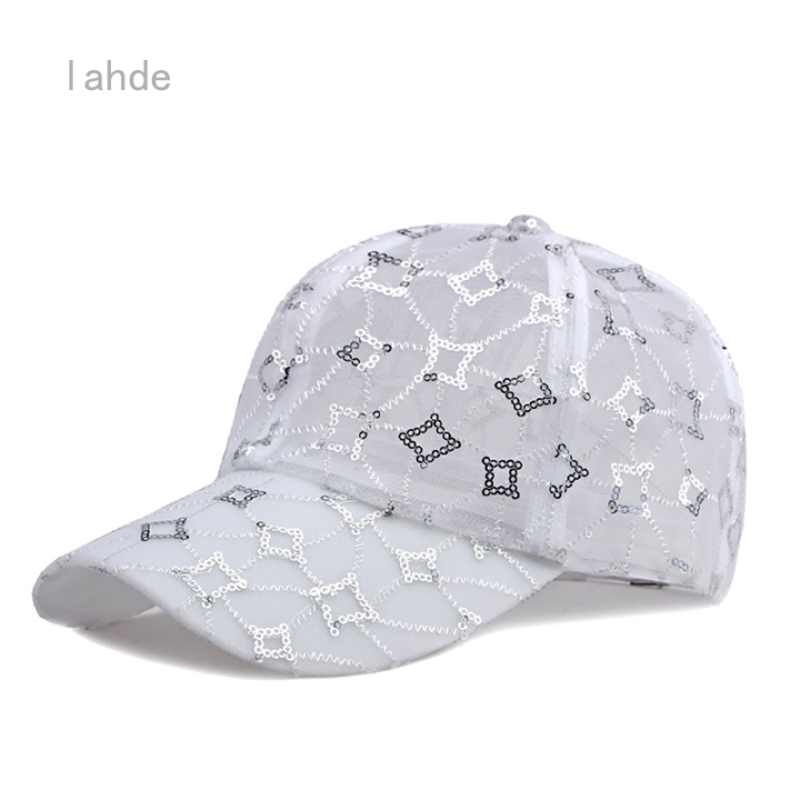 lahde-หมวกปีกบังแดดหมวกเบสบอลตาข่ายระบายอากาศปักเลื่อมใหม่54-60ซม
