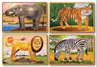 ของเล่น เซตจิ๊กซอว์ไม้ 4 ภาพ ชุดสัตว์ป่า ในกล่องไม้ 48 ชิ้น Wooden Jigsaw Puzzles in a box: Wild Animals Melissa and Doug ของเล่นเสริมพัฒนาการ กระตุ้นสมอง สายตา นิ้วม