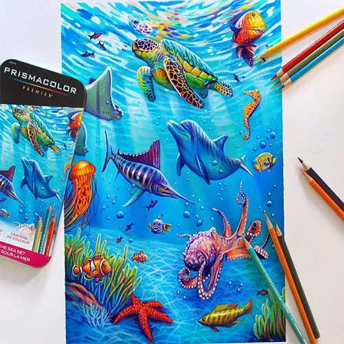 Bộ bút chì màu vẽ phong cảnh dưới biển Prismacolor Premier Under The Sea –  12 Màu 