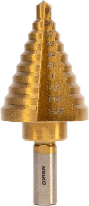 neiko-10194a-titanium-step-drill-bit-high-speed-steel-1-4-to-1-3-8-total-10-step-sizes-1-4-1-3-8