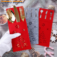 [Timmo House]4ชิ้น/เซ็ต Christmas Tree Pattern Utensil Holders Silverware Cutlery Pouch Knifes Forks Bag For Christmas Decoration Home Ornament