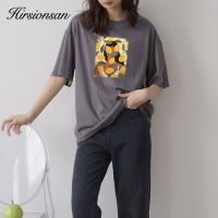 Hirsionsan Vintage พิมพ์ฝ้าย T เสื้อผู้หญิง2021ใหม่นุ่ม Harajuku หลวมหญิง Tees England สไตล์ฤดูร้อน Casual Tops