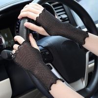 Mesh Gloves Ruffle Anti-UV Cycling Driving Elastic Half Thin Fingerless