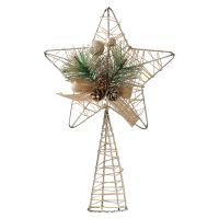 Iron Glitter Star Christmas Tree Top Ornaments Golden 3D Five Star Pine Cone Flower Xmas Trees Topper Merry Christmas Decoration