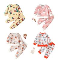 Christmas Costumes Childs Suit Christma New Girl Santa Claus Sweet Print Sweatshirt Trousers 2PCS Clothes For Kid Christmas Set