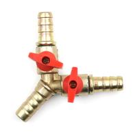 HONG ?Hot Sale?3 Way Tee Brass Y Shut off Ball Valve 3/8" 10mm Barb Fuel Gas Oil / Valve Clamp