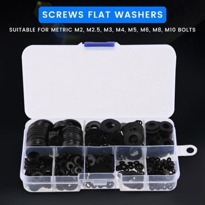Promotion! 480 Pcs Nylon Flat Round Washers Gaskets Spacers Assortment Set For Screw Bolt(Black) Nails  Screws Fasteners