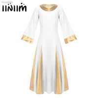 ✑﹊ iiniim Girls Dance Dress Contemporary Dance Costumes Kids Teen Metallic Robe Dress Church Party Celebration Praise Dance Dress