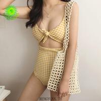 [Mingyuan] 2022 conservative lattice cover belly slim sexy bikini high waist triangle hot spring swimsuit