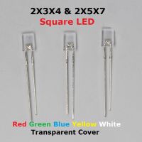 100PCS Square 2x5x7 2x3x4 Transparent LED 2x3x4 2x5x7 Yellow Red High Bright Bead Diffused Light Emitting Diode Blue Lamp Green