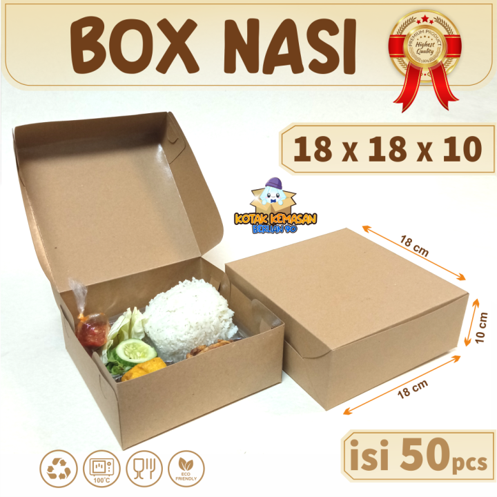 50 Pcs!! Box Nasi 18x18x10 / Dus Nasi / Kotak Makanan / Paper Lunch Box ...