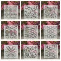 9Pcs/Set 5" Line Grid Geometry DIY Layering Stencils Painting Scrapbook Coloring Embossing Album Decorative Card Template Nails Screws Fasteners