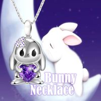 Cute Heart shaped Purple Crystal Bunny Pendant Necklace for Girl Exquisite Cartoon Rabbit Necklace Jewelry Fashion Birthday Gift