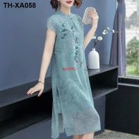 Minority large size ethnic style dress cheongsam improved version summer young mother middle-aged and elderly wife chiffon