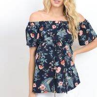 ✲⊙♨ Feminino manga curta topos amamentação fora do ombro floral camiseta maternidade clássico roupas de verão grávida