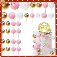 BUSH 60Pcs หลายขนาด ท็อปเปอร์เค้กทรงกลม ทองขาวชมพู ง่ายต่อการใช้ เค้กแทรกท็อปเปอร์ ใช้งานได้จริง โลหะสำหรับตกแต่ง ลูกบอลตกแต่งเค้ก ปาร์ตี้วันเกิดปาร์ตี้