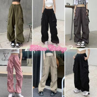 pants กางเกงลำลอง กางเกงขากว้างทรงหลวม Cargo กางเกงคาร์โก้ผู้หญิง? เอวปรับได้ ?Y2k กางเกงทํางาน