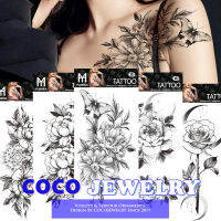 COCOJEWELRY ใหม่สีดำดอกไม้สักสติ๊กเกอร์สีดำและสีขาวร่างภาพใหญ่เซ็กซี่เลดี้สักสติกเกอร์