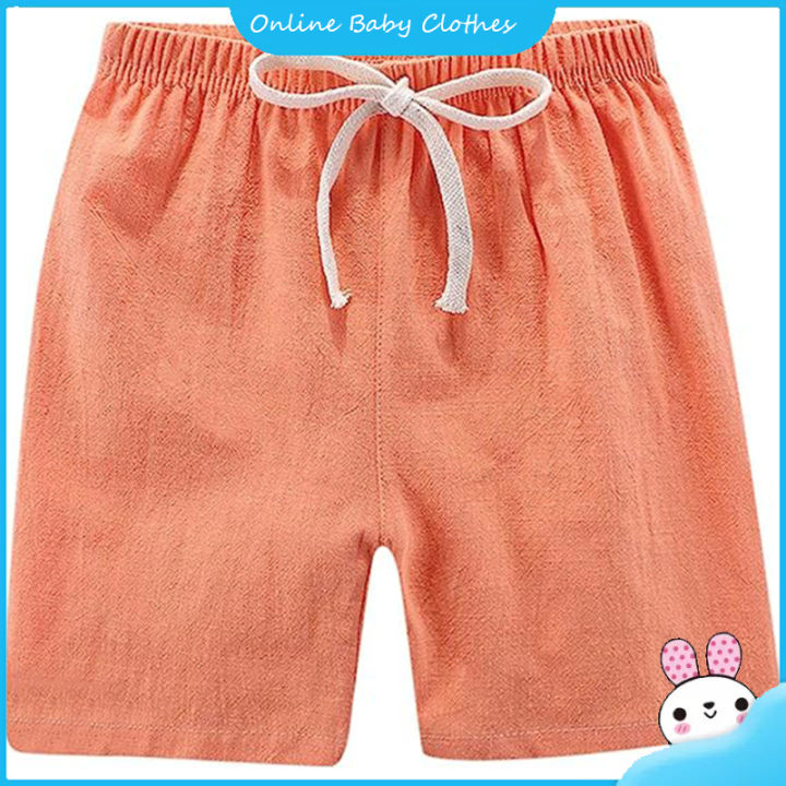 กางเกงขาสั้นหลวมสีทึบลำลองสำหรับเด็กหญิงเด็กชายอายุ3-8ปีกางเกงกางเกงขาสั้นผ้าฝ้ายเด็กฤดูร้อน