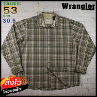 Wrangler®แท้ อก 53 เสื้อเชิ้ตผู้ชาย แรงเลอร์ สีน้ำตาลอ่อน เสื้อแขนยาว เนื้อผ้าดี ใส่เที่ยวใส่ทำงาน