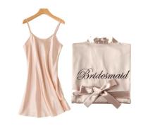 1PC/2PCS เจ้าสาว Bridesmaid Robe ตัวอักษรสลิง Cami ชุดแม่น้องสาวเจ้าสาวงานแต่งงานของขวัญเสื้อคลุมอาบน้ำ Kimono ซาตินเสื้อคลุม