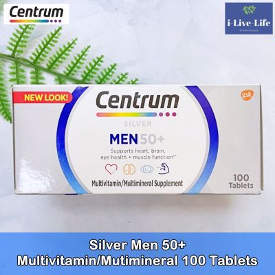 เซนทรัม Silver® Men 50+ Multivitamin/Mutimineral 100 Tablets - Centrum วิตามินและแร่ธาตุรวม สำหรับผู้ชายวัย 50 ปีขึ้นไป