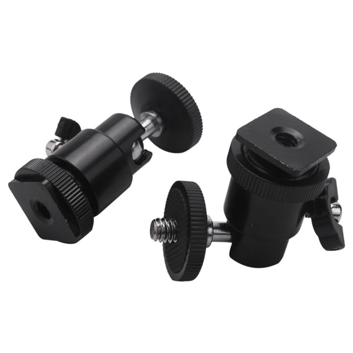 mini-ball-head-2-pack-with-hot-shoe-mount-adapter-360-degree-1-4-inch-small-ball-heads-lightweight-swivel-micro-ballhead-for-dslr-camera-camcorder-flash-light-stand-tripod