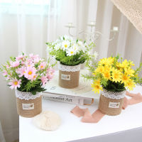 Artificial Daisy Flowers Within Burlap Bag Potted For Home Weeding Party Decor Office Table Decor Garden Outdoor Indoor Decor