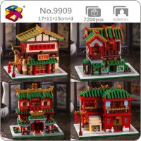 PZX Architecture Chinatown Pub Clothing Shop Store Martial Art School Model Mini Diamond Blocks Bricks Building Toy no Box