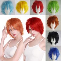 HAIRRO Short Cosplay Wig Red Pink Blue Brown White Grey Hair Wigs Synthetic Straight Costume Wig For Christmas Party Wig  Hair Extensions Pads