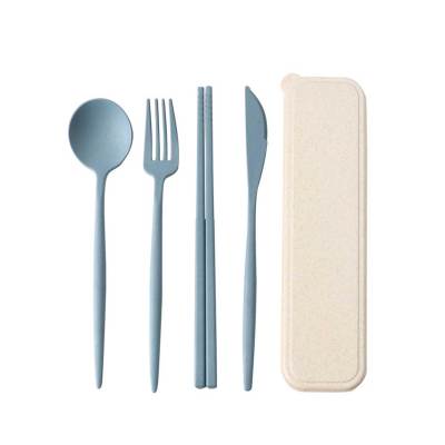 4pcs/set Travel Cutlery Portable Cutlery Box Japan Style Wheat Straw Knife Fork Spoon Student Dinnerware Sets Kitchen Tableware Flatware Sets