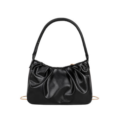 The Single Shoulder Bag Texture Chain Handbag PU Leather Pleated Handbag Underarm Bucket Bag Leisure Handbag
