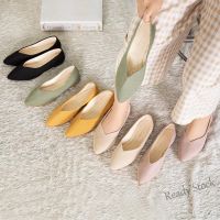 【Ready Stock】 ☸✠ C39 Fashion Women Flat Shoes Suede Leather Colth Soft Ladies Flat Heel Working Shoe Pure Colours