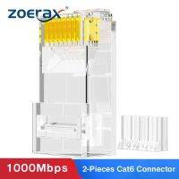 ZoeRax ขั้วต่อ Cat6 RJ45ชุด2ชิ้น,3ง่าม8P ปลั๊กแบบโมดูลาร์8C สำหรับสายสายคู่บิดเกลียว23AWG และสายเคเบิลมาตรฐาน